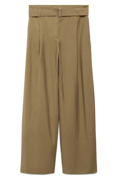 Mango Women's Belted Paper Bag Pants In Brown