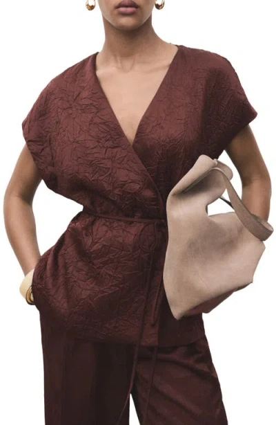 Mango Straight-leg Crinkled-effect Trousers Chocolate In Brown