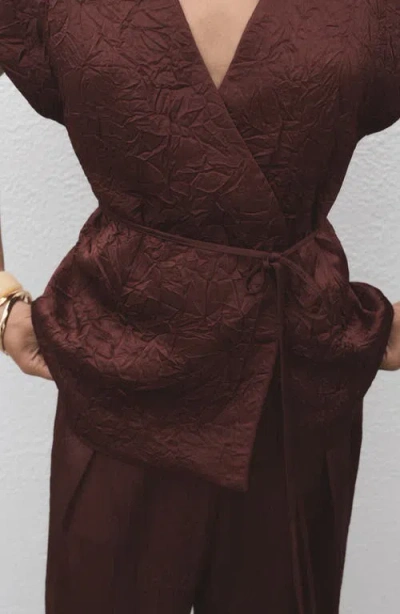 Mango Straight-leg Crinkled-effect Trousers Chocolate In Brown