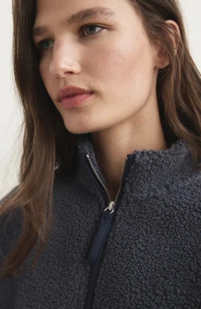 Mango Oversize High Pile Fleece Half Zip Pullover In Blue