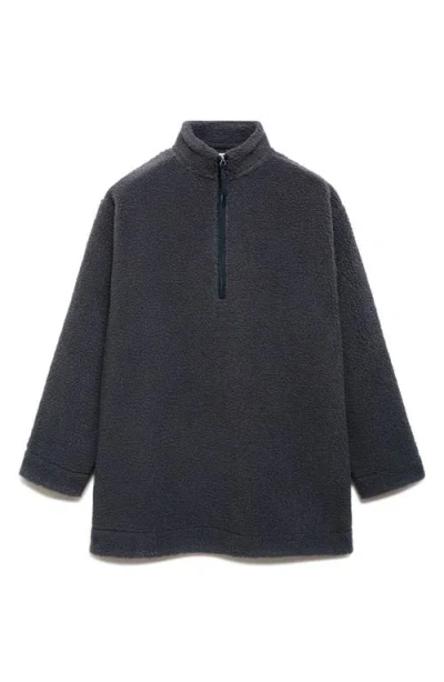 Mango Oversize High Pile Fleece Half Zip Pullover In Blue