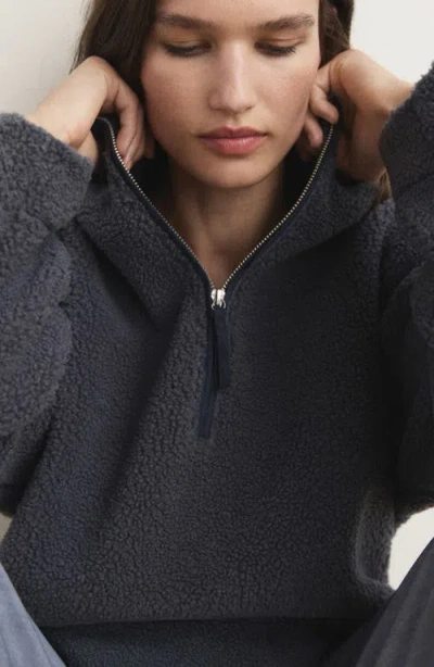 Mango Oversize High Pile Fleece Half Zip Pullover In Blue