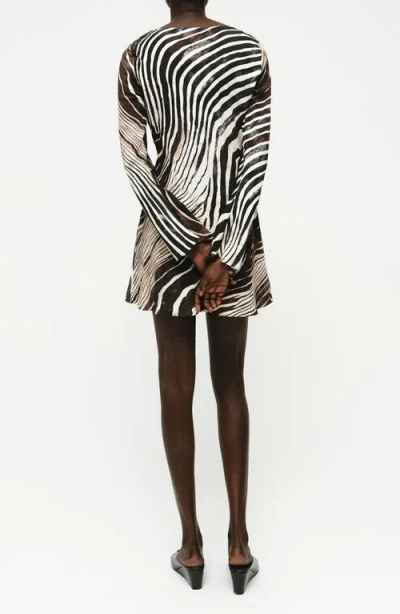 Mango Zebra Print Long Sleeve Dress In Black