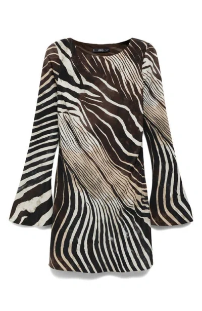 Mango Zebra Print Long Sleeve Dress In Black