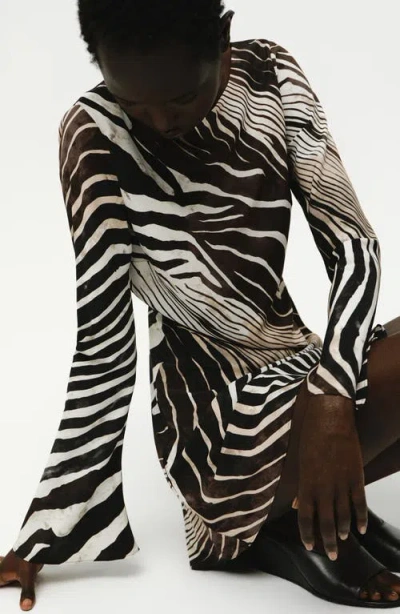 Mango Zebra Print Long Sleeve Dress In Black
