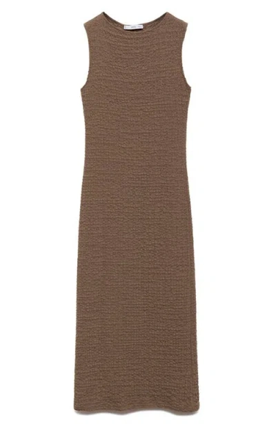 Mango Texture Sleeveless Maxi Dress In Brown