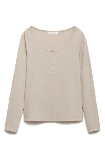 Mango V-neck Ribbed Henley Sweater In Brown