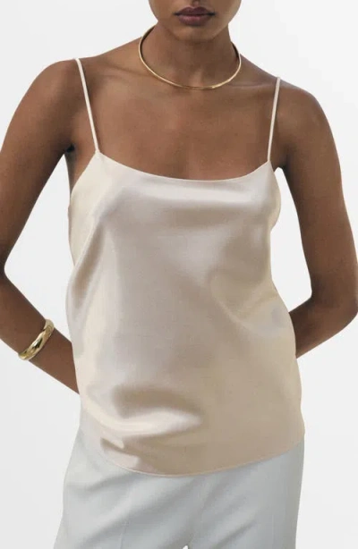 Mango Satin Dress With A Low-cut Neckline Ivory White In Neutral