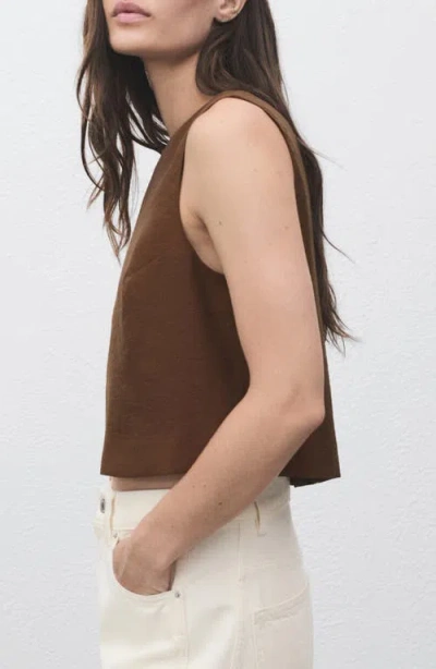 Mango Back Button Crop Top In Brown