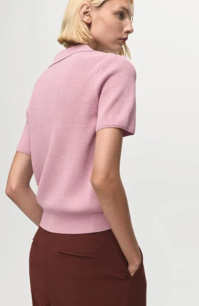 Mango Spread Collar Short Sleeve Sweater In Pink
