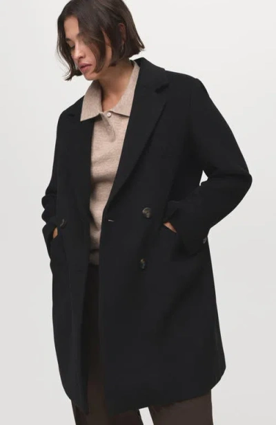 Mango Double Breasted Coat In Black
