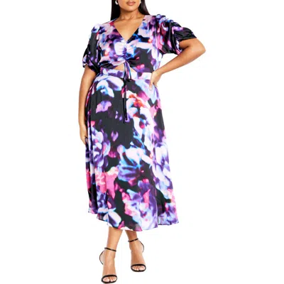 City Chic Tayla Ruched Cutout Cocktail Dress In Purple