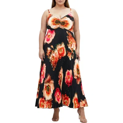 City Chic Ariana Print Pleat Dress In Multi