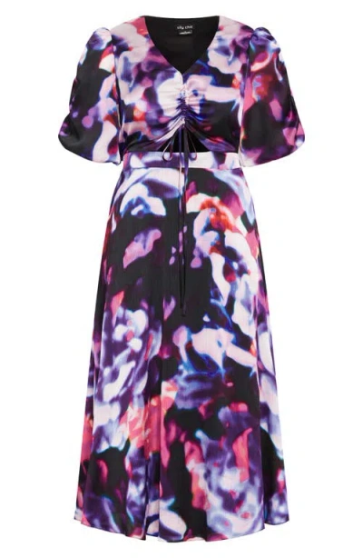 City Chic Tayla Ruched Cutout Cocktail Dress In Purple