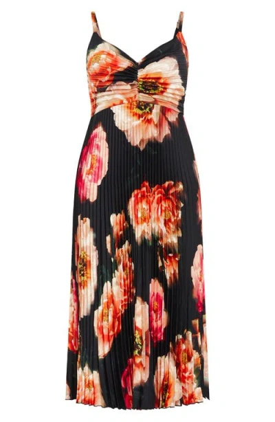 City Chic Ariana Print Pleat Dress In Multi