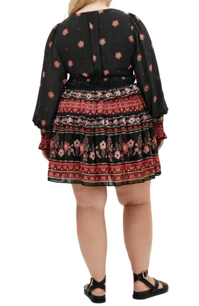 City Chic Ophelia Floral Print Long Sleeve Dress In Animal Print