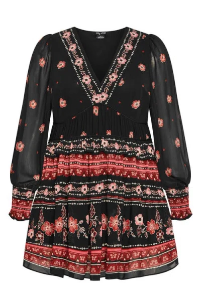 City Chic Ophelia Floral Print Long Sleeve Dress In Animal Print