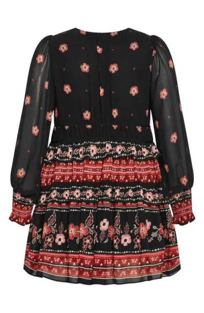 City Chic Ophelia Floral Print Long Sleeve Dress In Animal Print