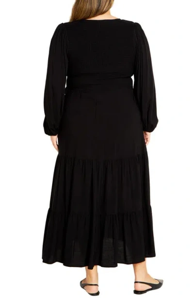 City Chic Athena Freya Long Sleeve Tiered Maxi Dress In Multi