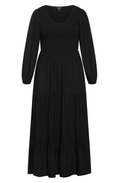 City Chic Athena Freya Long Sleeve Tiered Maxi Dress In Multi