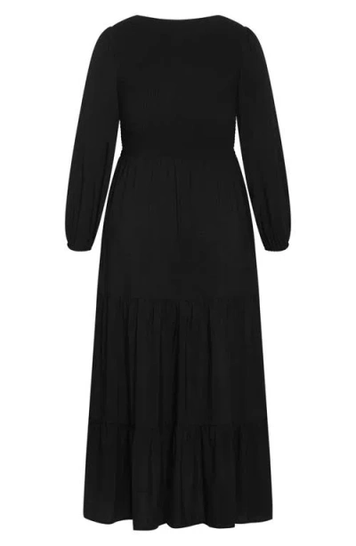 City Chic Athena Freya Long Sleeve Tiered Maxi Dress In Multi