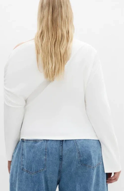 City Chic Imani One-shoulder Long Sleeve Top In White