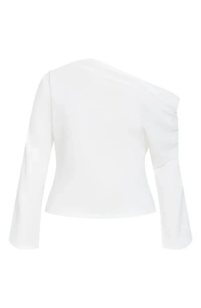 City Chic Imani One-shoulder Long Sleeve Top In White