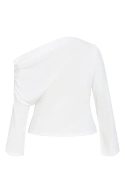 City Chic Imani One-shoulder Long Sleeve Top In White