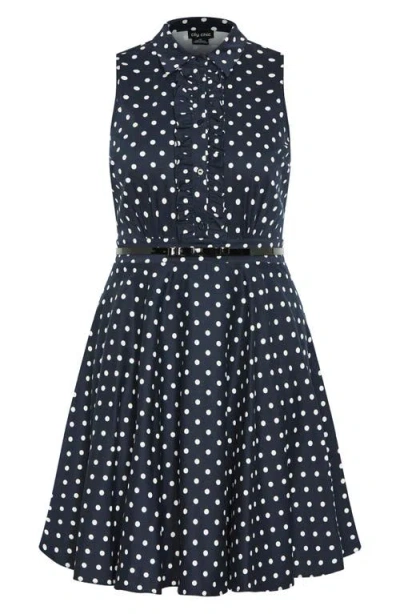 City Chic Nellie Polka Dot Sleeveless Dress In Black