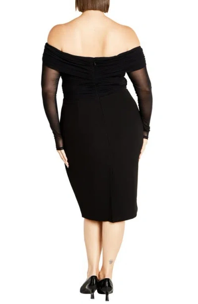 City Chic Anne Off The Shoulder Long Sleeve Corset Dress In Black
