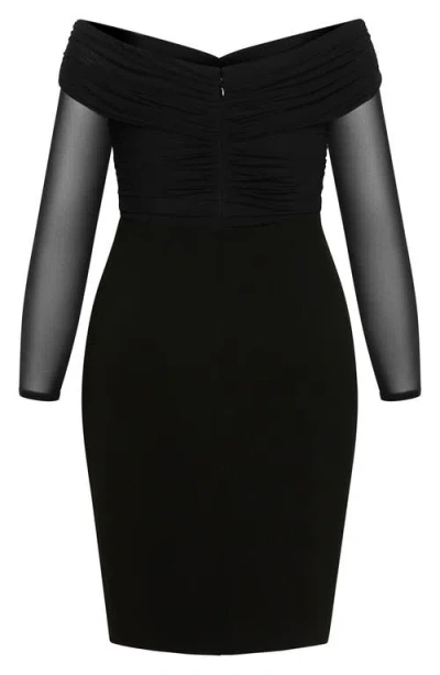 City Chic Anne Off The Shoulder Long Sleeve Corset Dress In Black