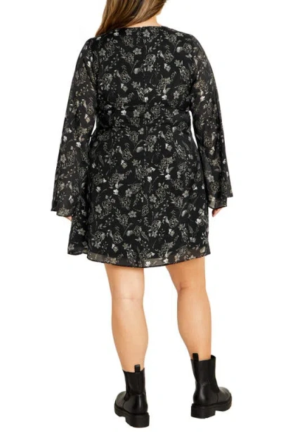 City Chic Emmie Floral Print Long Sleeve Minidress In Multi