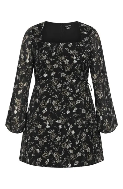 City Chic Emmie Floral Print Long Sleeve Minidress In Multi