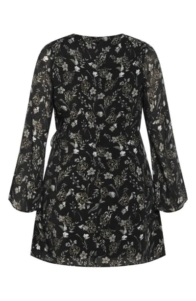 City Chic Emmie Floral Print Long Sleeve Minidress In Multi