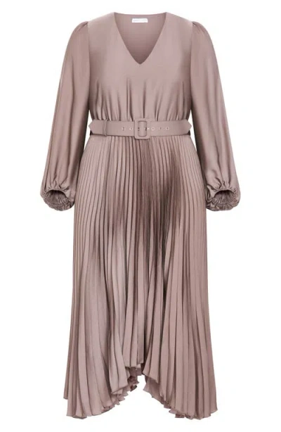 City Chic Amara Accordion Pleat Sateen Dress In Gray