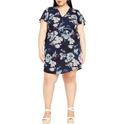 City Chic Megan Floral Print Minidress In Blue