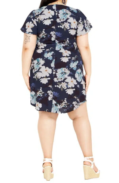 City Chic Megan Floral Print Minidress In Blue