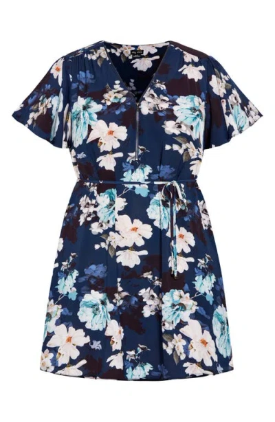 City Chic Megan Floral Print Minidress In Blue
