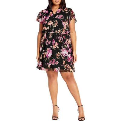 City Chic Margo Print Tie Waist Dress In Multi