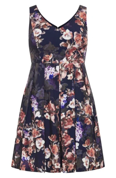 City Chic Ora Sleeveless Fit & Flare Minidress In Multi