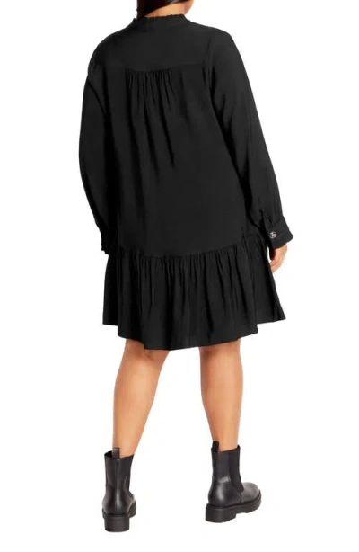 City Chic Laylo Ruffle Hem Long Sleeve Dress In Black