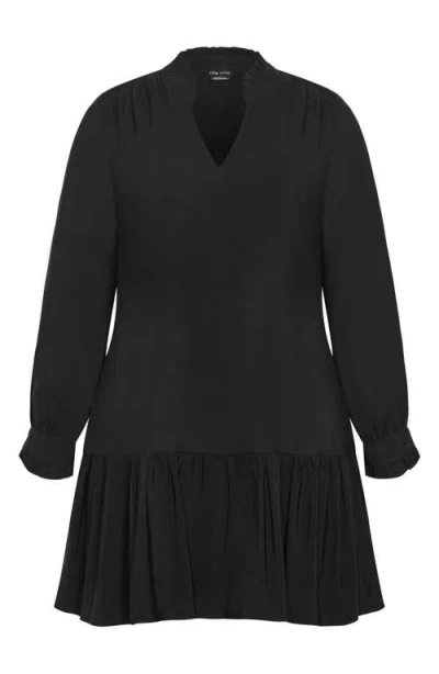 City Chic Laylo Ruffle Hem Long Sleeve Dress In Black