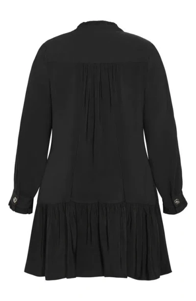 City Chic Laylo Ruffle Hem Long Sleeve Dress In Black