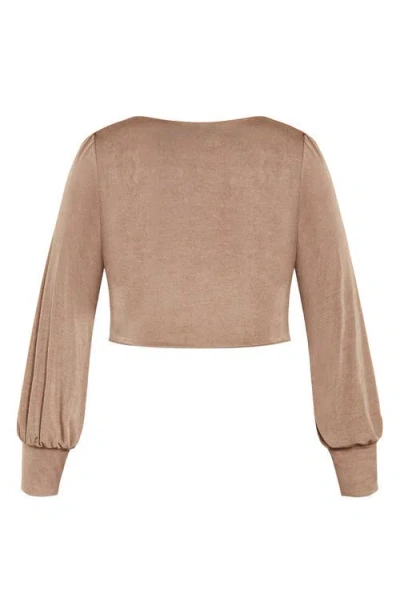 City Chic Maren Long Sleeve Lace-up Crop Top In Neutral