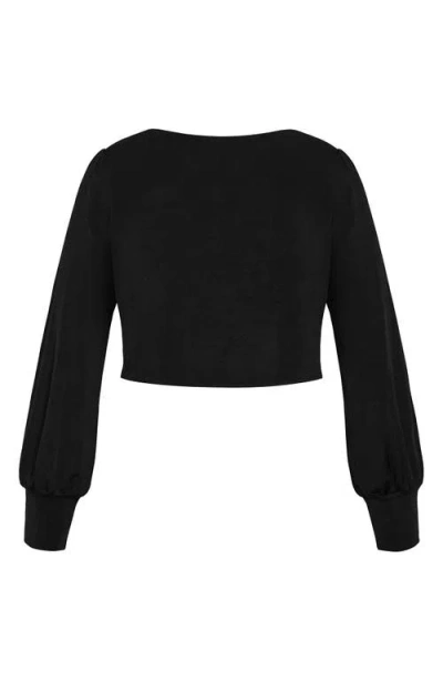 City Chic Maren Long Sleeve Lace-up Crop Top In Black