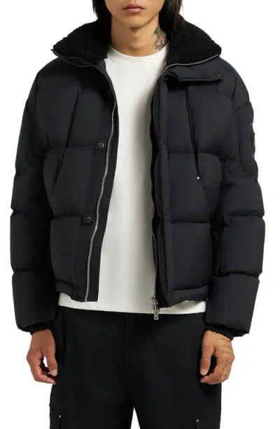 Moose Knuckles Everest Fleece Collar Down Puffer Jacket In Black