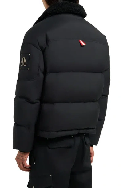 Moose Knuckles Everest Fleece Collar Down Puffer Jacket In Black
