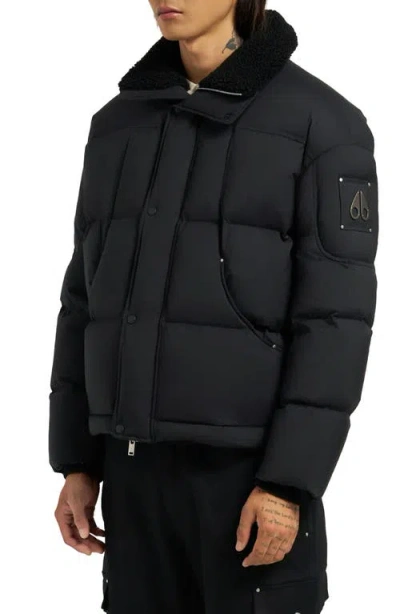 Moose Knuckles Everest Fleece Collar Down Puffer Jacket In Black