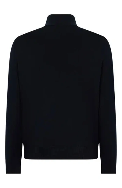 Moose Knuckles Blue Cardigan With Knitted Inserts And Logo Patch On Sleeve In Wool And Tech Fabric Blend Man In Blue