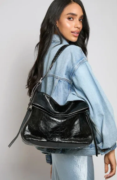 Aimee Bali Double Entry Leather Hobo In Black